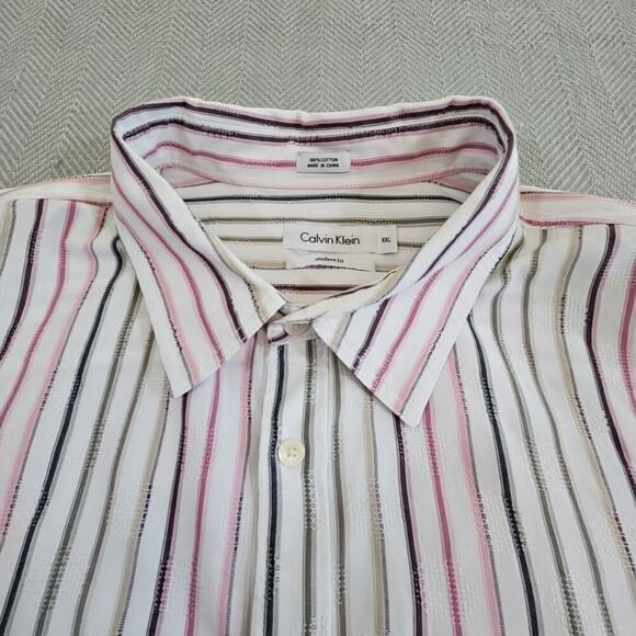 Calvin Klein Shirt Men's XXL Striped Textured Long Sleeve Y2K Boho Modern Fit - Picture 7 of 14